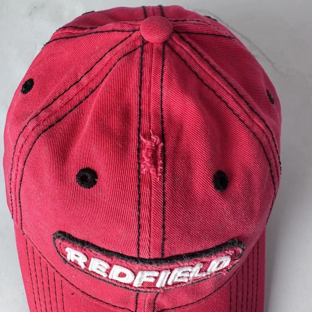 Redfield Optics Logo Hat Red Distressed Adjustable Baseball Cap Hunting‎ Gear